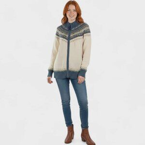 TIARA Women's Warm Winter Sweater 2X Ramie Cotton Striped Ribbed Cream Paisley